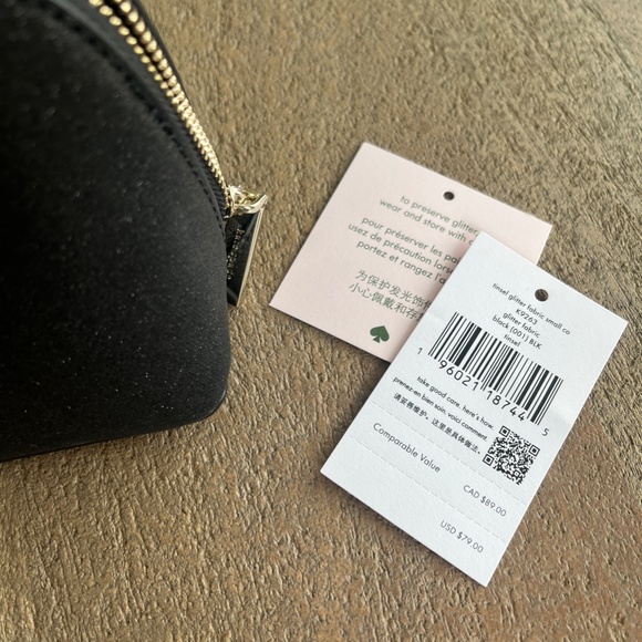 NWT kate spade Black Glitter Shimmy Small Cosmetics Bag NWT - Picture 9 of 11